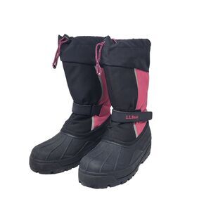 LL Bean Northwoods Winter Snow Boots Wool Lined Black Pink Girls Size 6
